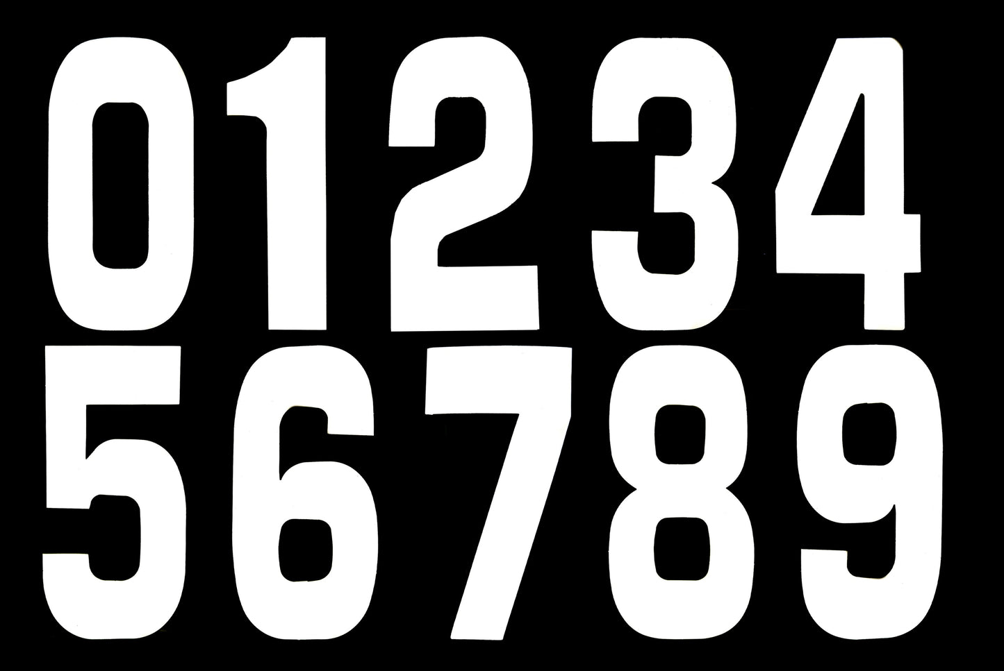 8 WHITE RACE NUMBERS 0-9, 10 OF EACH - PACK OF 100