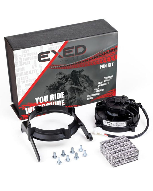 Exed / Spal Fan Kit with Radiator Fan and Mounting Bracket for KTM and HUSQVARNA TPI, with Relay, 2017 to 2023, 2+4 Stroke