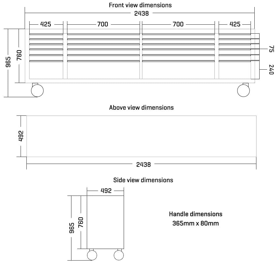 96 Brushed Stainless Steel 24 Drawer Tool Chest Solid Wooden Top