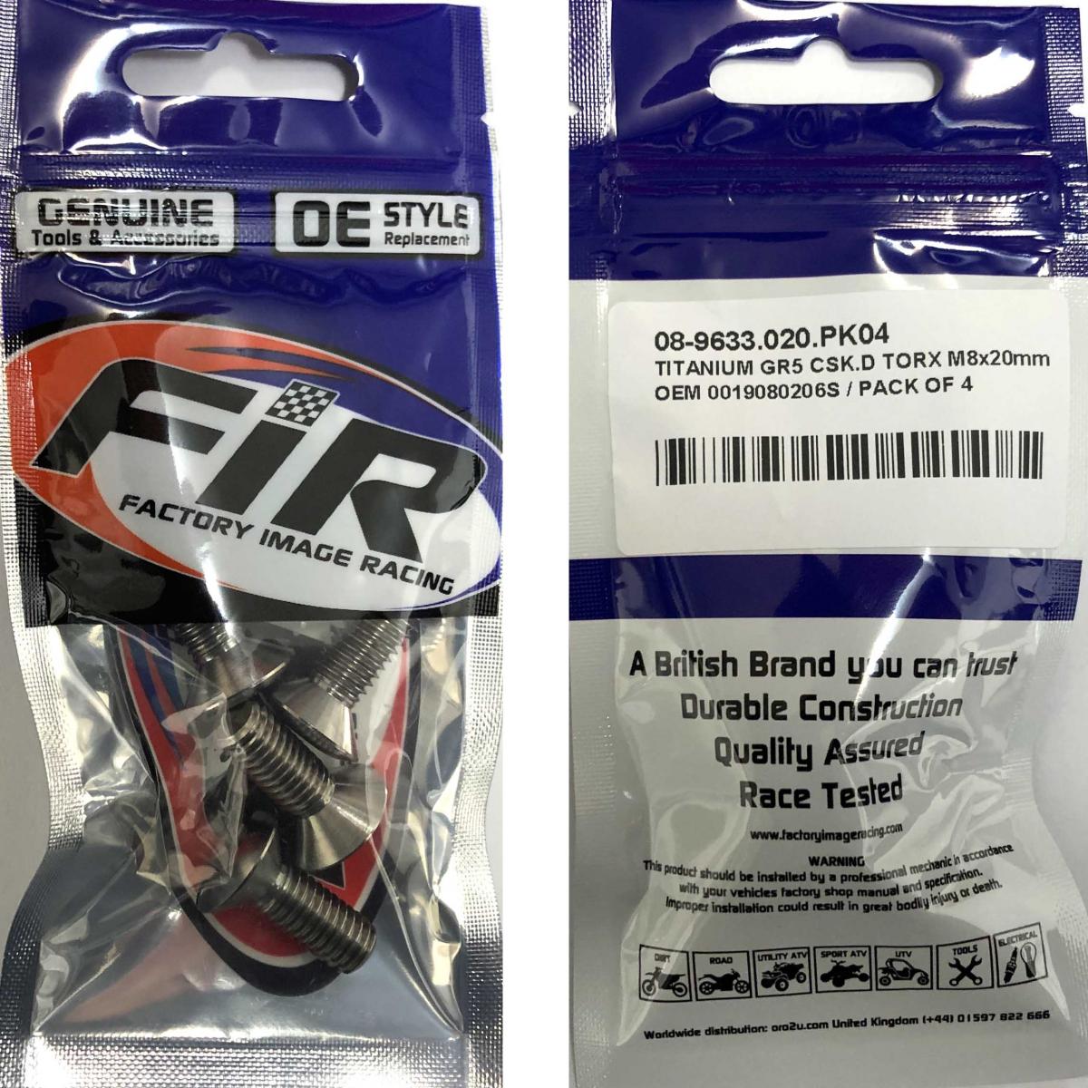 TITANIUM GR5 CSK.D TORX M8X20mm, OEM 0019080206S / PACK OF 4