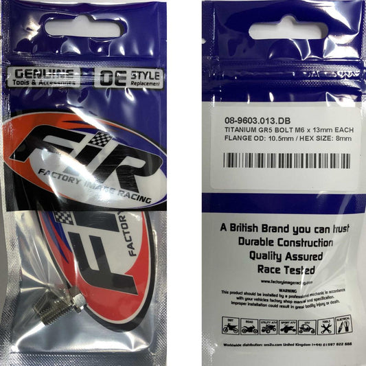 TITANIUM GR5 BOLT M6 x 13mm EACH, FLANGE OD: 10.5mm / HEX SIZE: 8mm, / OEM REF: 59009062013