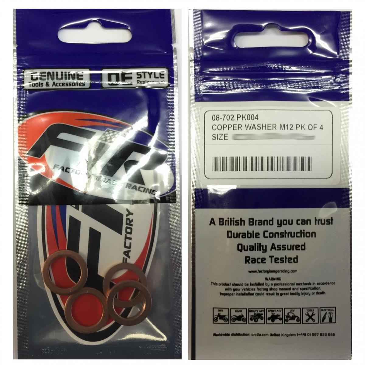 COPPER WASHER M12 PK OF 4, SIZE ID12 x OD18 x W1.50mm