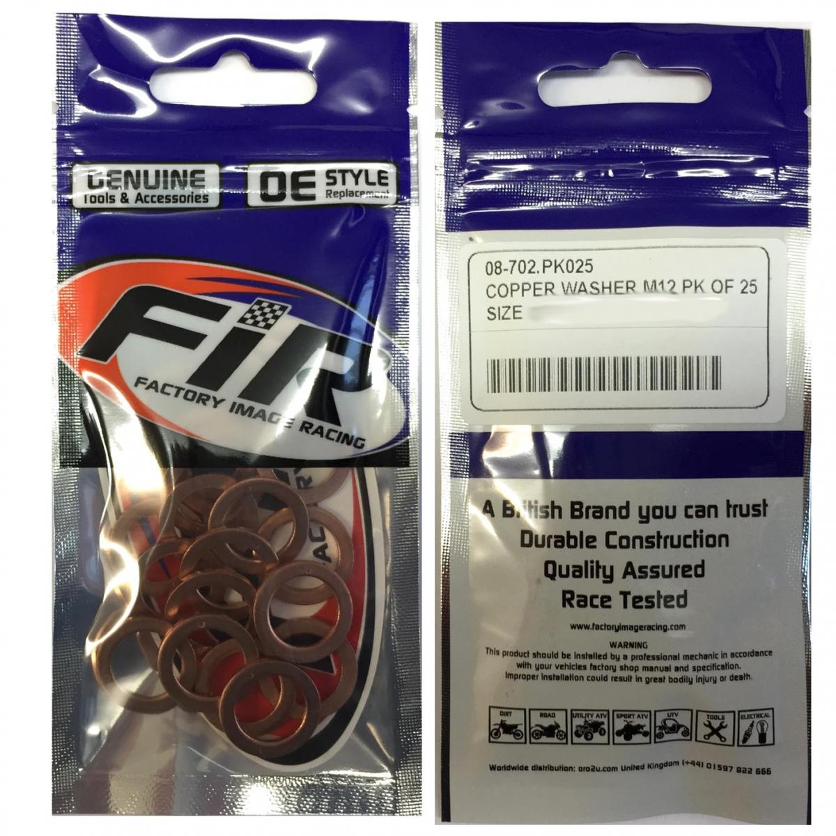 COPPER WASHER M12 PK OF 25, SIZE ID12 x OD18 x W1.50mm