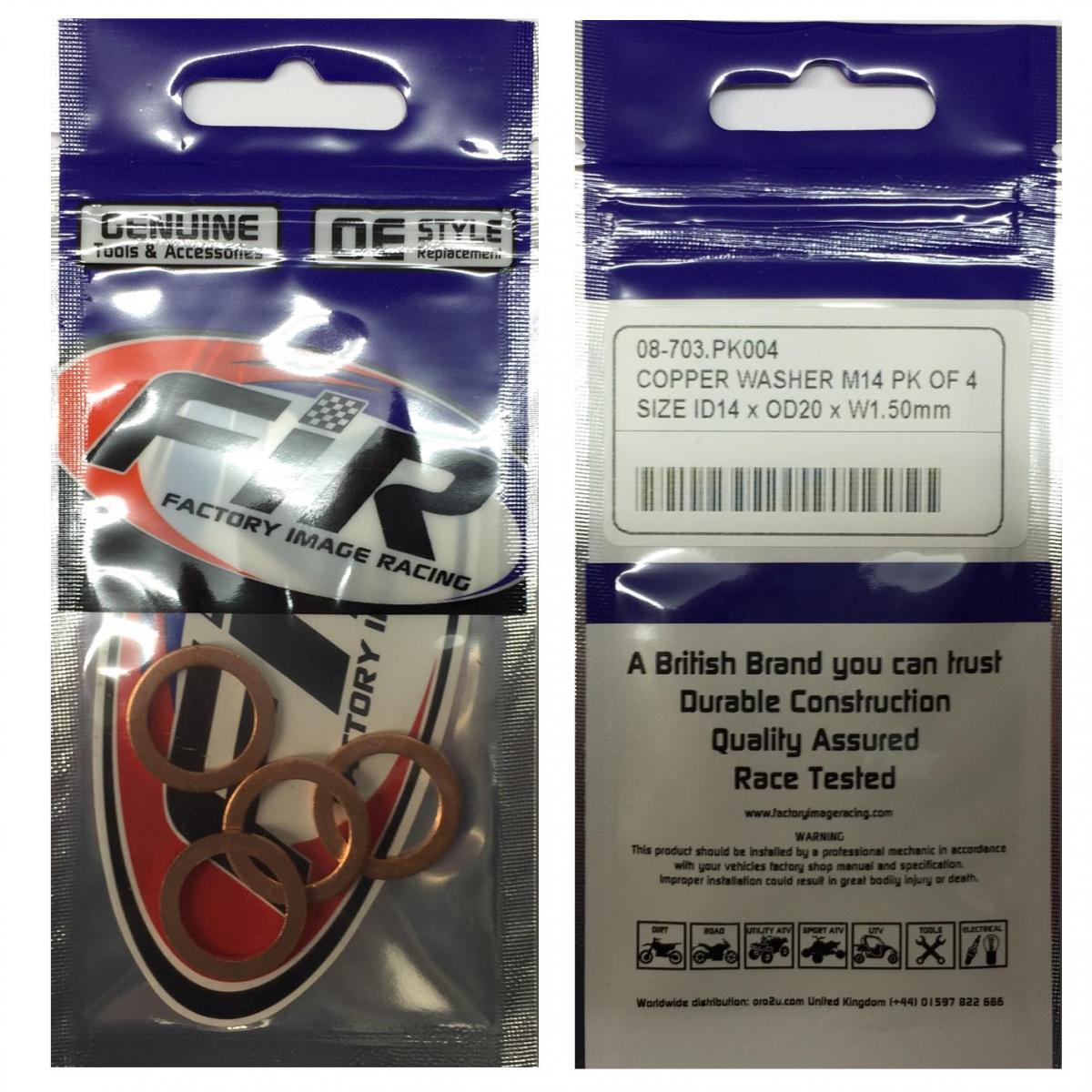 COPPER WASHER M14 PK OF 4, SIZE ID14 x OD20 x W1.0mm 14x20x1