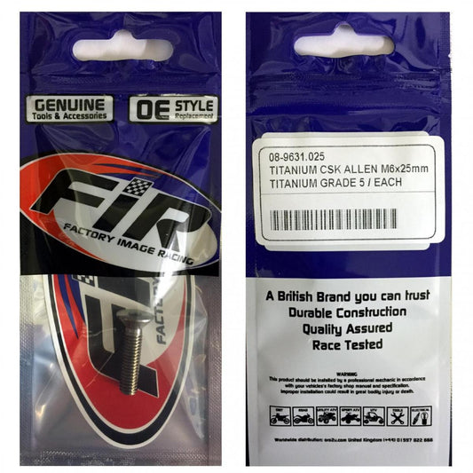 TITANIUM CSK ALLEN M6X25mm, TITANIUM GRADE 5 / EACH