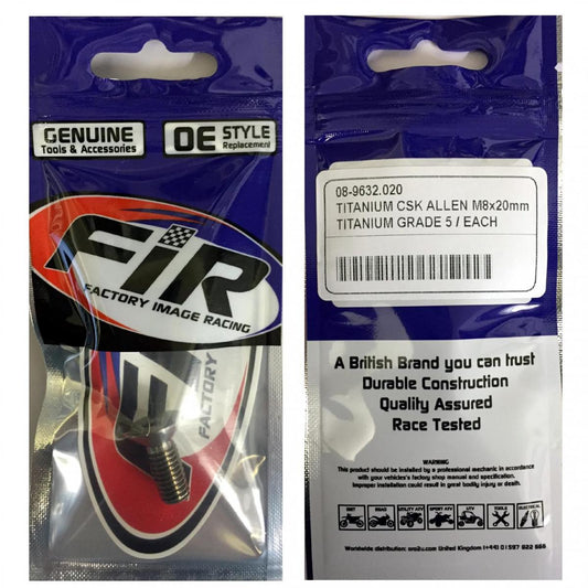 TITANIUM CSK ALLEN M8X20mm, TITANIUM GRADE 5 / EACH