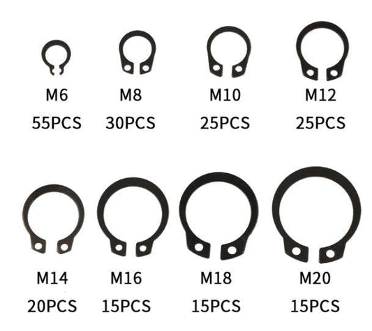 BOX EXTERNAL CIRCLIPS 200pcs 6-20mm, M6 M8 M10 M12 M14 M16 M18 M20 C-CLIP
