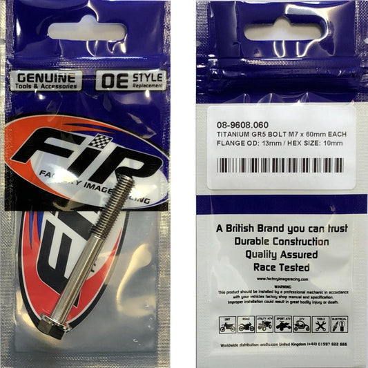 TITANIUM GR5 BOLT M7 x 60mm EACH, FLANGE OD: 13mm / HEX SIZE: 10mm, / 90001-KSK-730 92153-1045