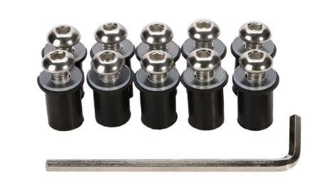 WINDSHIELD BOLT KIT SILVER M5 X 16mm (PACK OF 10) INCLUDES WASHERS AND WELL NUTS