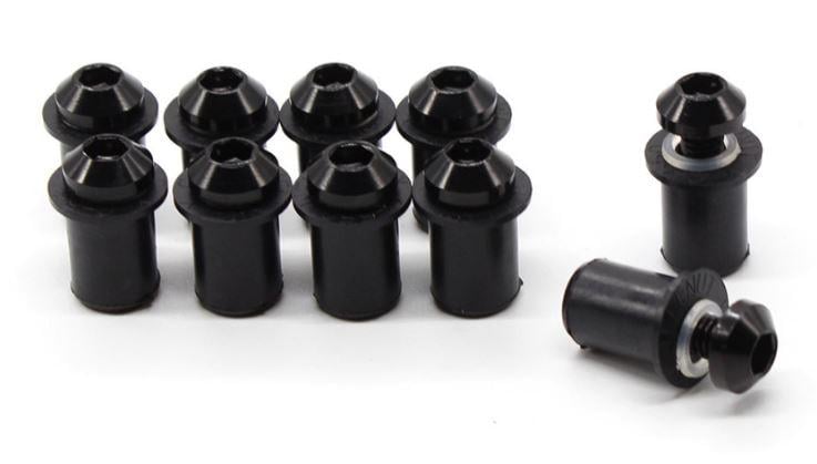 WINDSHIELD BOLT KIT BLACK M5 X 16mm (PACK OF 10) INCLUDES WASHERS AND WELL NUTS