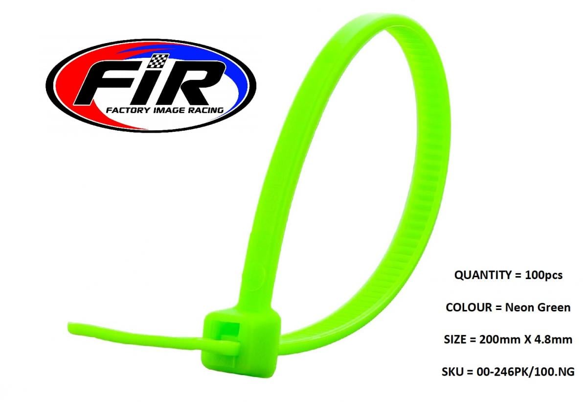 NYLON CABLE ZIP TIES - NEON GREEN, 200mm x 4.8mm - PACK OF 100