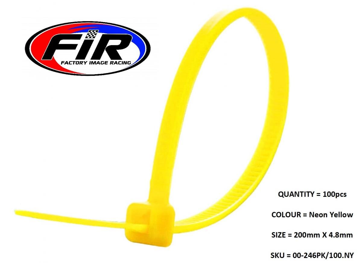 NYLON CABLE ZIP TIES - NEON YELLOW, 200mm x 4.8mm - PACK OF 100