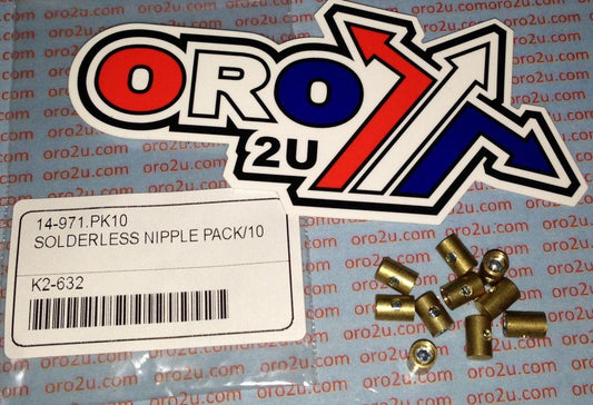 SOLDERLESS NIPPLE 5.5mm DIA x BARREL 7mm BRASS GRUB SCREW - PACK OF 10