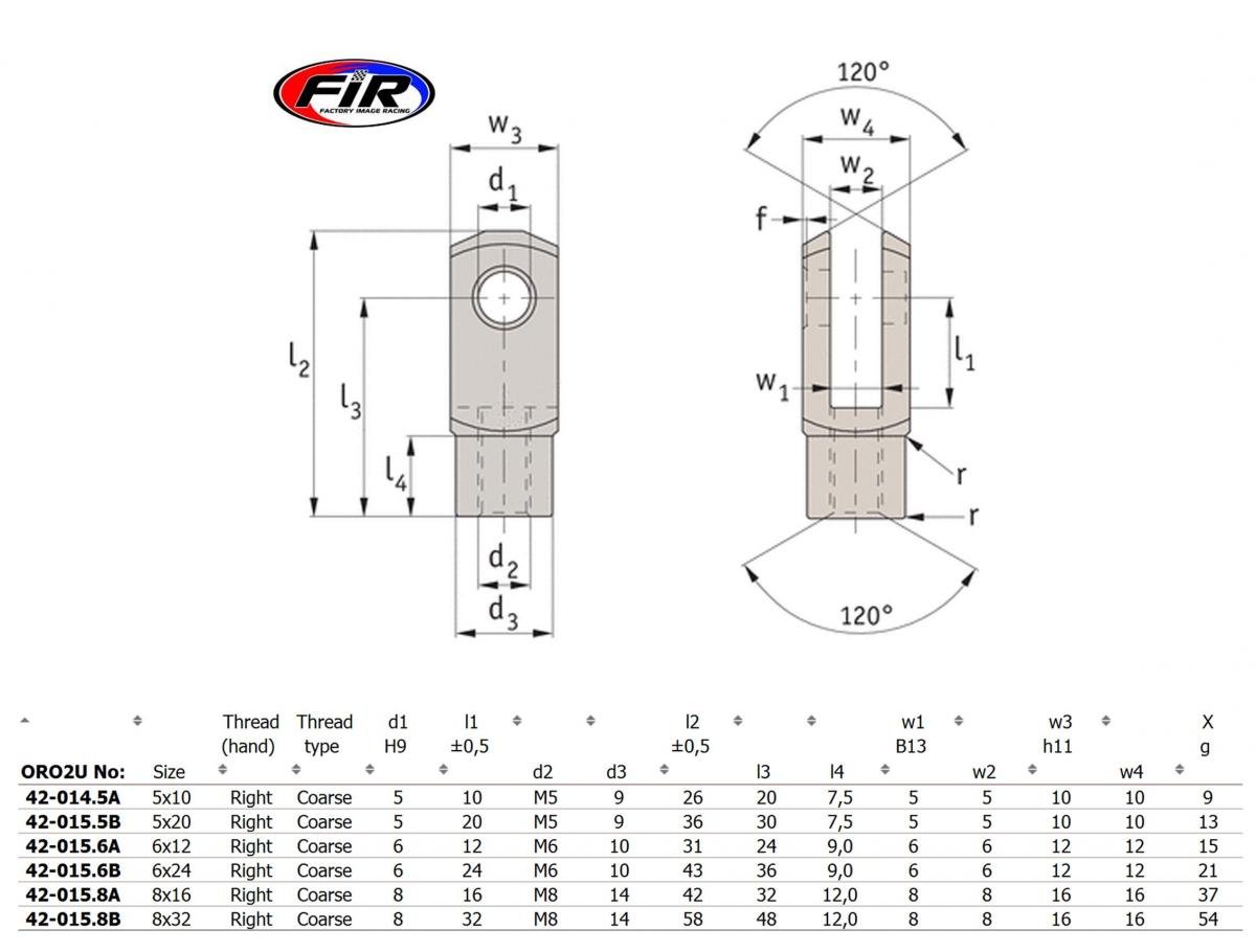 UNIVERSAL BRAKE CLEVIS M5x10 EACH, CLEVIS JOINT & PIN RH COARSE (A), / R3389.R051