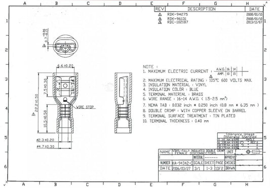 TERMINAL BLUE SPADE FEMALE, PACK OF 100 / T6.3mm, WT12
