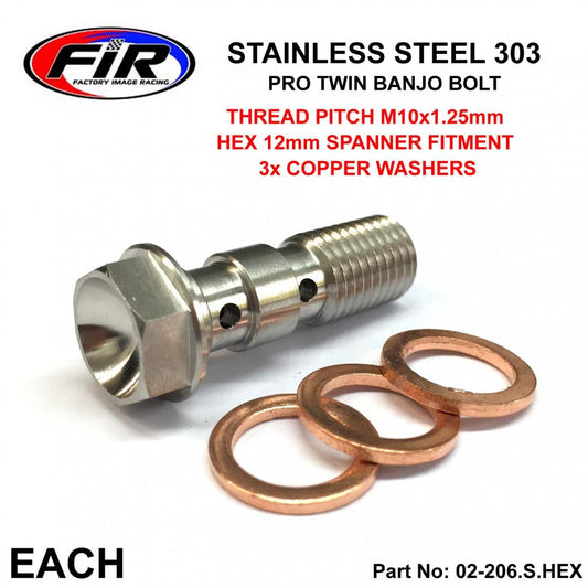 TWIN BANJO BOLT M10x1.25 SS, STAINLESS STEEL / CNC MADE, / EACH