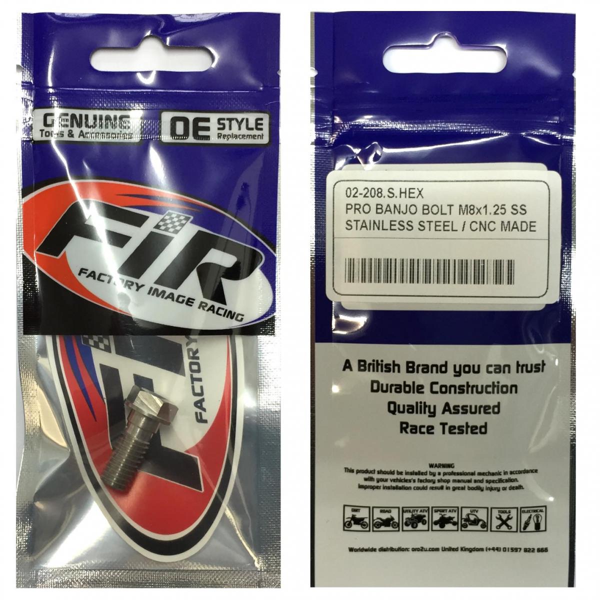 PRO BANJO BOLT M8x1.25 SS, STAINLESS STEEL / CNC MADE, / EACH