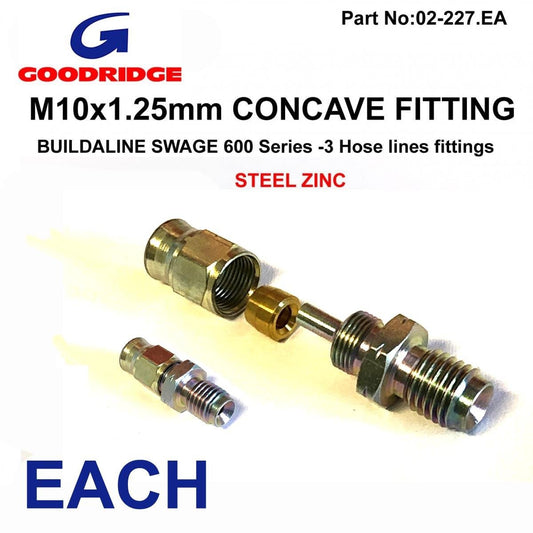 M10 x 1.25 MALE CONCAVE 600-03 BRAKE HOSE END CHROME GOODRIDGE 442-32P, 3/10125MHC BUILDALINE