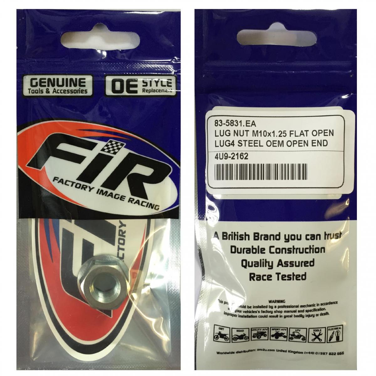 LUG NUT M10x1.25 FLAT OPEN, LUG4 STEEL OEM OPEN END