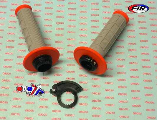 LOCK ON GRIP SET KTM HUSQ HONDA, HALF WAFFLE SOFT GREY/ORANGE, ODI STYLE, FIR -