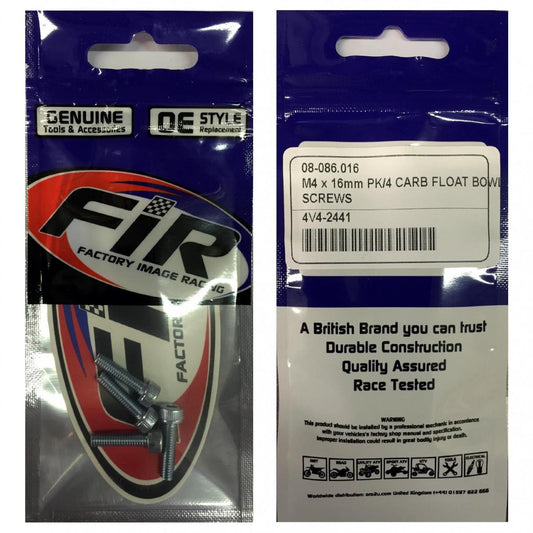 M4 x 16mm PK/4 CARB FLOAT BOWL, STEEL BZP SCREWS PACK OF 4, / RE 08-9640.016