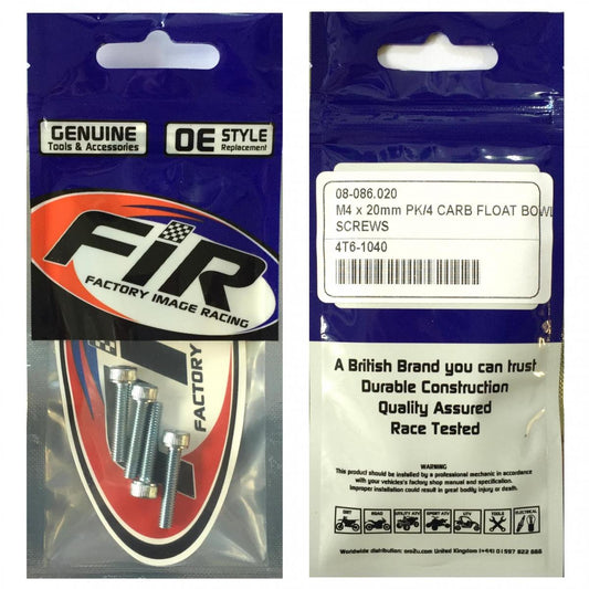 M4 x 20mm PK/4 CARB FLOAT BOWL, STEEL BZP SCREWS PACK OF 4, / RE 08-9640.020