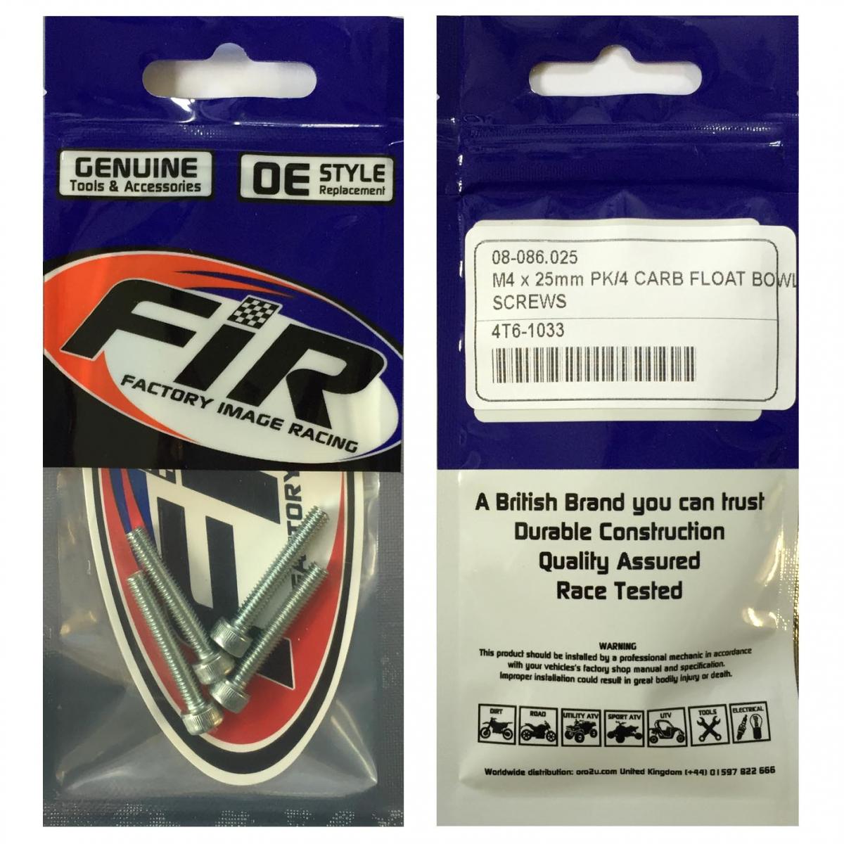 M4 x 25mm PK/4 CARB FLOAT BOWL, STEEL BZP SCREWS PACK OF 4, / RE 08-9640.012