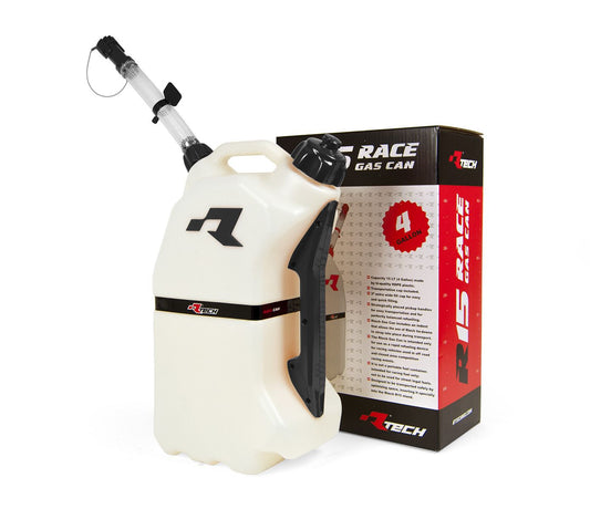 RTECH R15 FUEL CAN 15Ltr. WHITE/OR, RTECH R-GASCAAR0017 JUG, JERRY CAN
