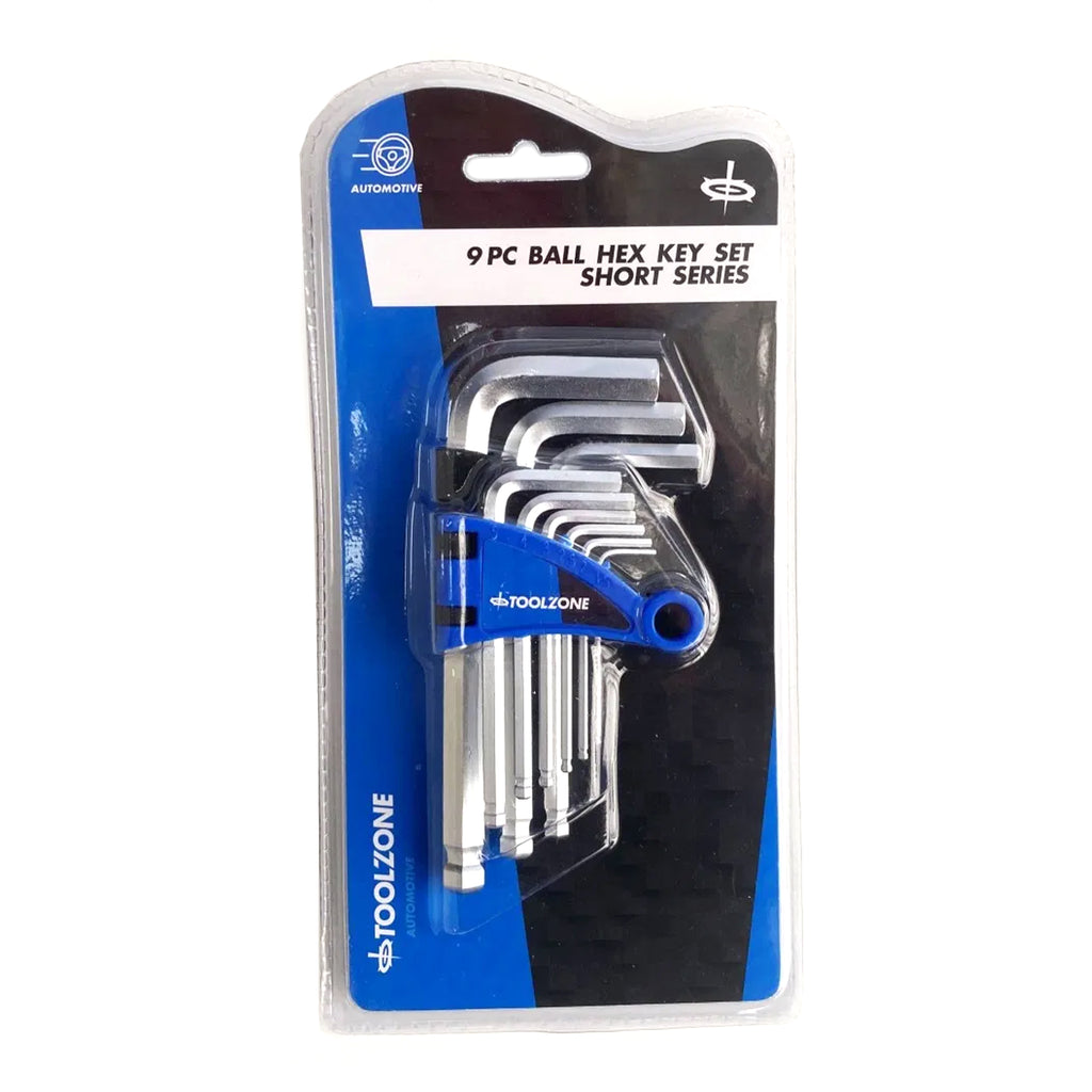 HEX KEY SET SHORT BALL END 9pc 1.5-10mm CHROME VANADIUM - TOOLZONE KDPHX013