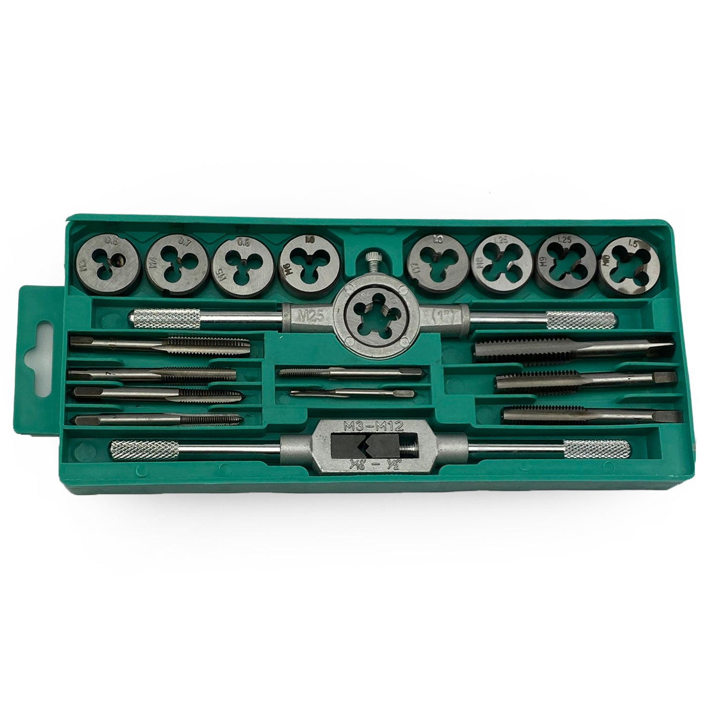 TAP AND DIE SET 20 PIECE CARBON STEEL METRIC M3-M12 - TOOLZONE KDPTP101