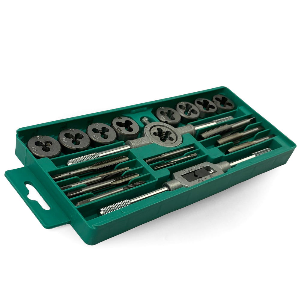 TAP AND DIE SET 20 PIECE CARBON STEEL METRIC M3-M12 - TOOLZONE KDPTP101