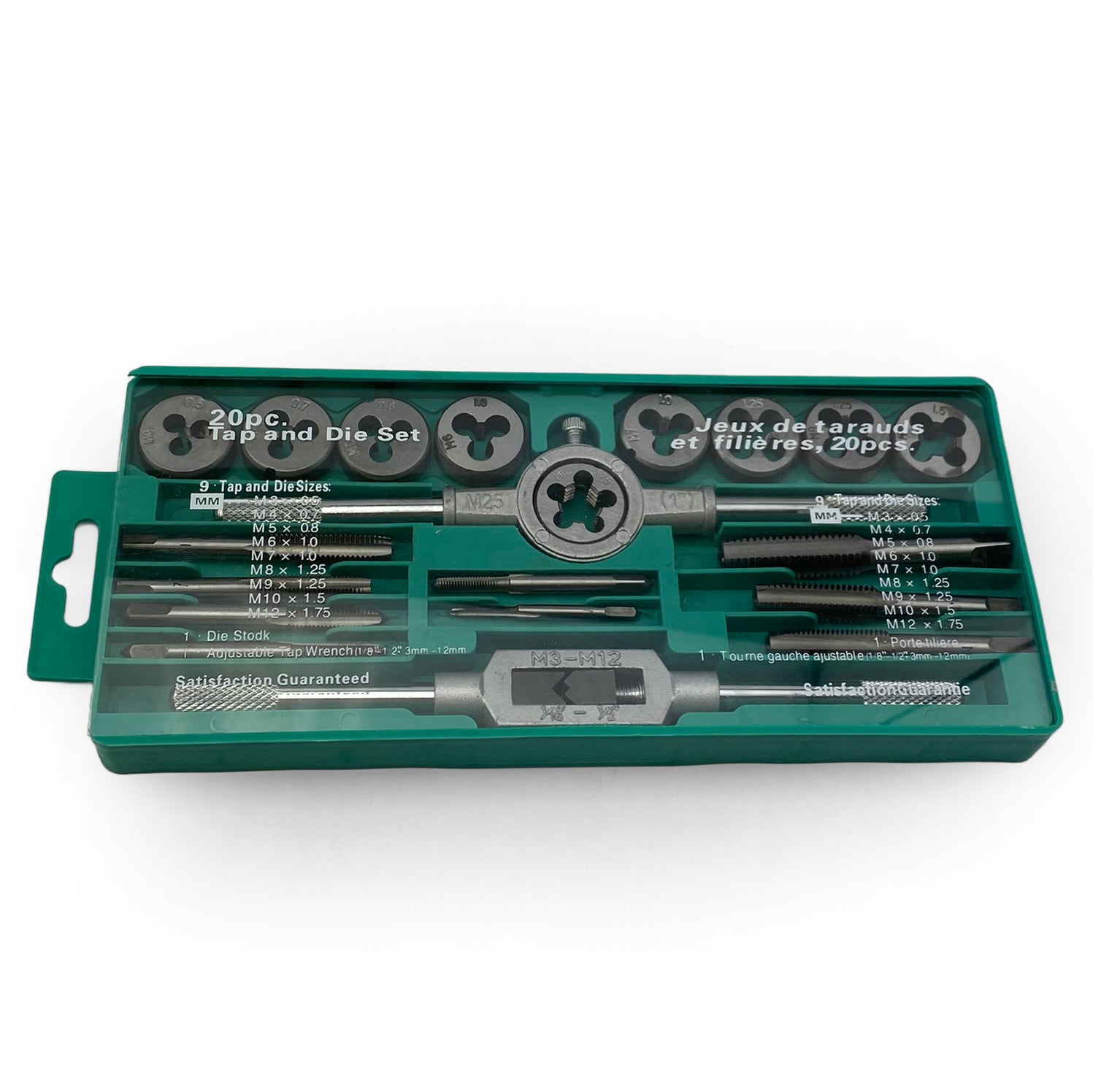 TAP AND DIE SET 20 PIECE CARBON STEEL METRIC M3-M12 - TOOLZONE KDPTP101
