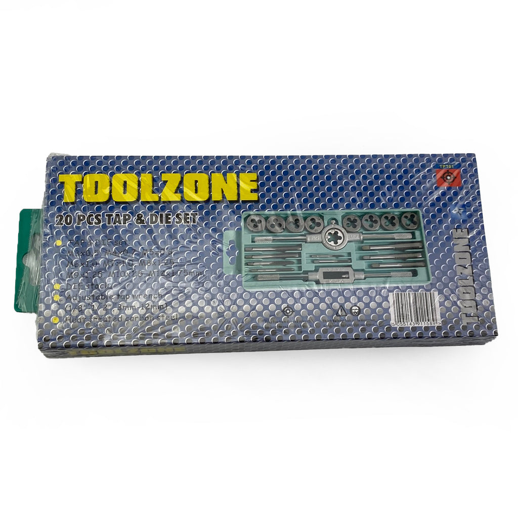 TAP AND DIE SET 20 PIECE CARBON STEEL METRIC M3-M12 - TOOLZONE KDPTP101