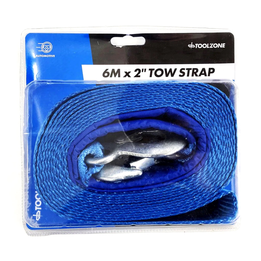 TOW STRAP 2 x 6m 3tonne WITH STEEL HOOKS - TOOLZONE KDPAU322