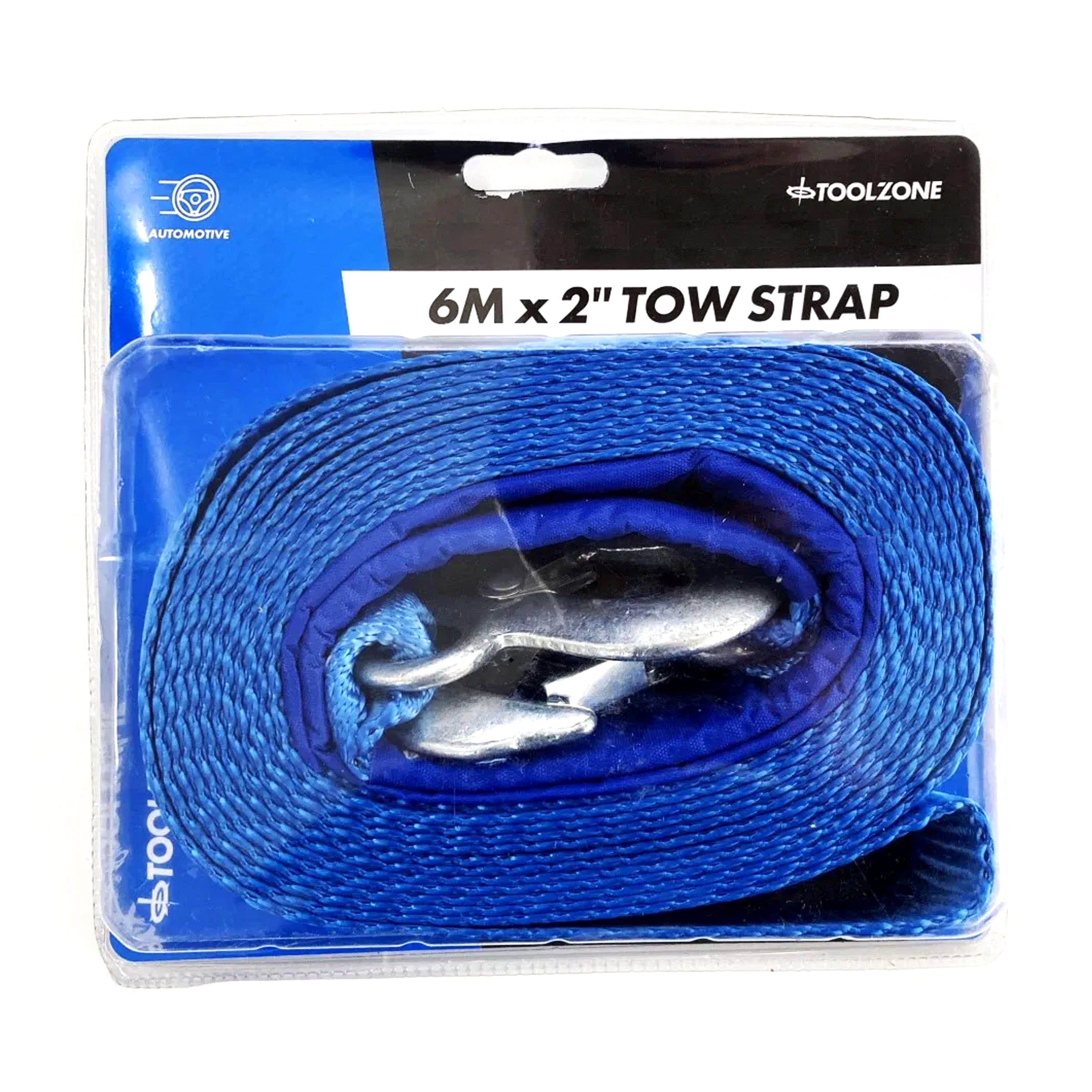 TOW STRAP 2 x 6m 3tonne WITH STEEL HOOKS - TOOLZONE KDPAU322