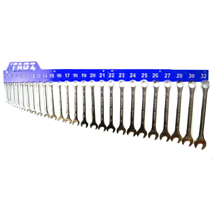 TAGZ SPANNER RACK BLUE, SUIT 25 SPANNERS 6mm-32mm, SPANNER ORGANISER