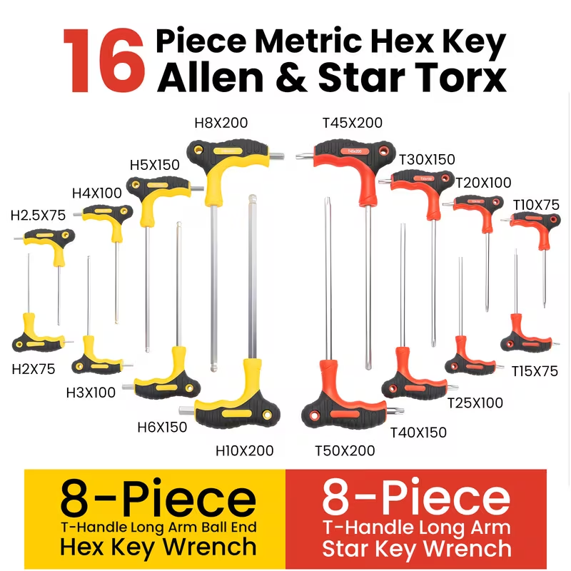 HEX AND TORX KEY SET 16 PIECE 8 BALL END HEX 8 LONG ARM TORX CARRYING CASE