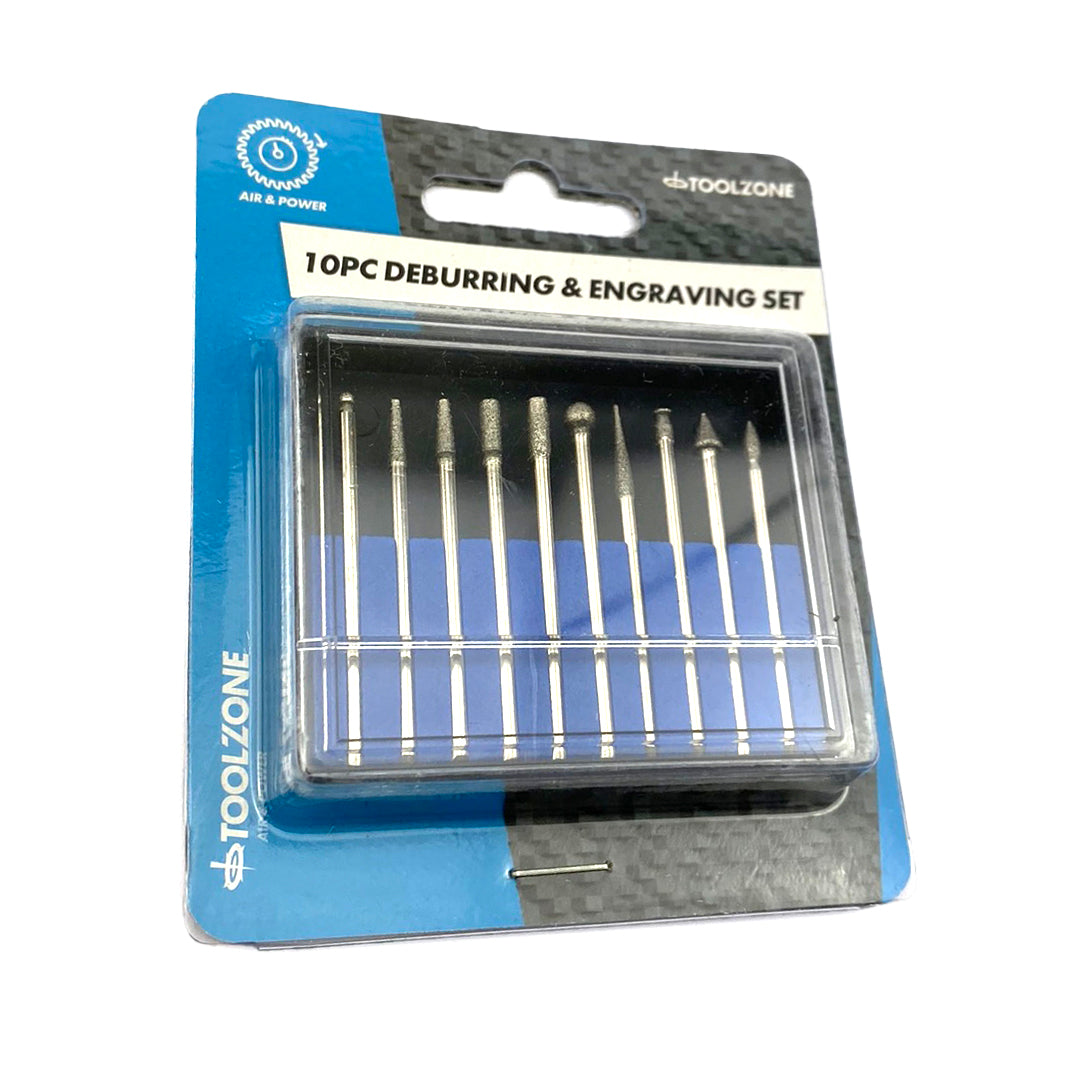 DEBURRING AND ENGRAVING SET 10pc 50GRIT DIAMOND 2.35mm SHANK - TOOLZONE KDPHB264