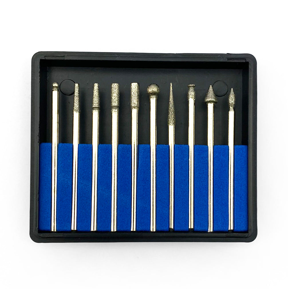 DEBURRING AND ENGRAVING SET 10pc 50GRIT DIAMOND 2.35mm SHANK - TOOLZONE KDPHB264