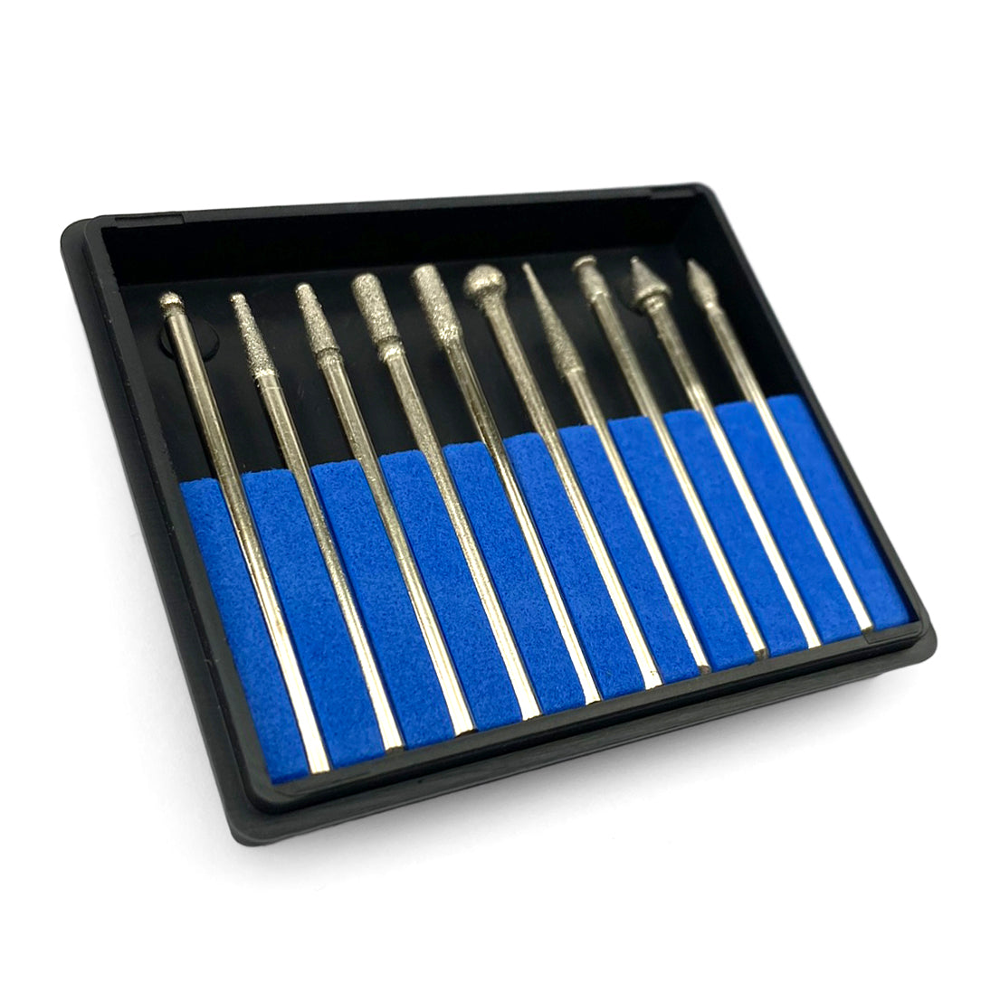 DEBURRING AND ENGRAVING SET 10pc 50GRIT DIAMOND 2.35mm SHANK - TOOLZONE KDPHB264