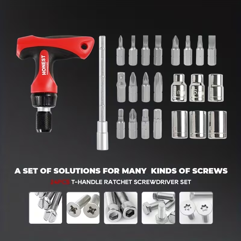 T-Handle Wrench Set, 24 in 1 Multi-Functional Ratchet, Screwdriver Socket Set Multi-Functional Set, Household Mini Set