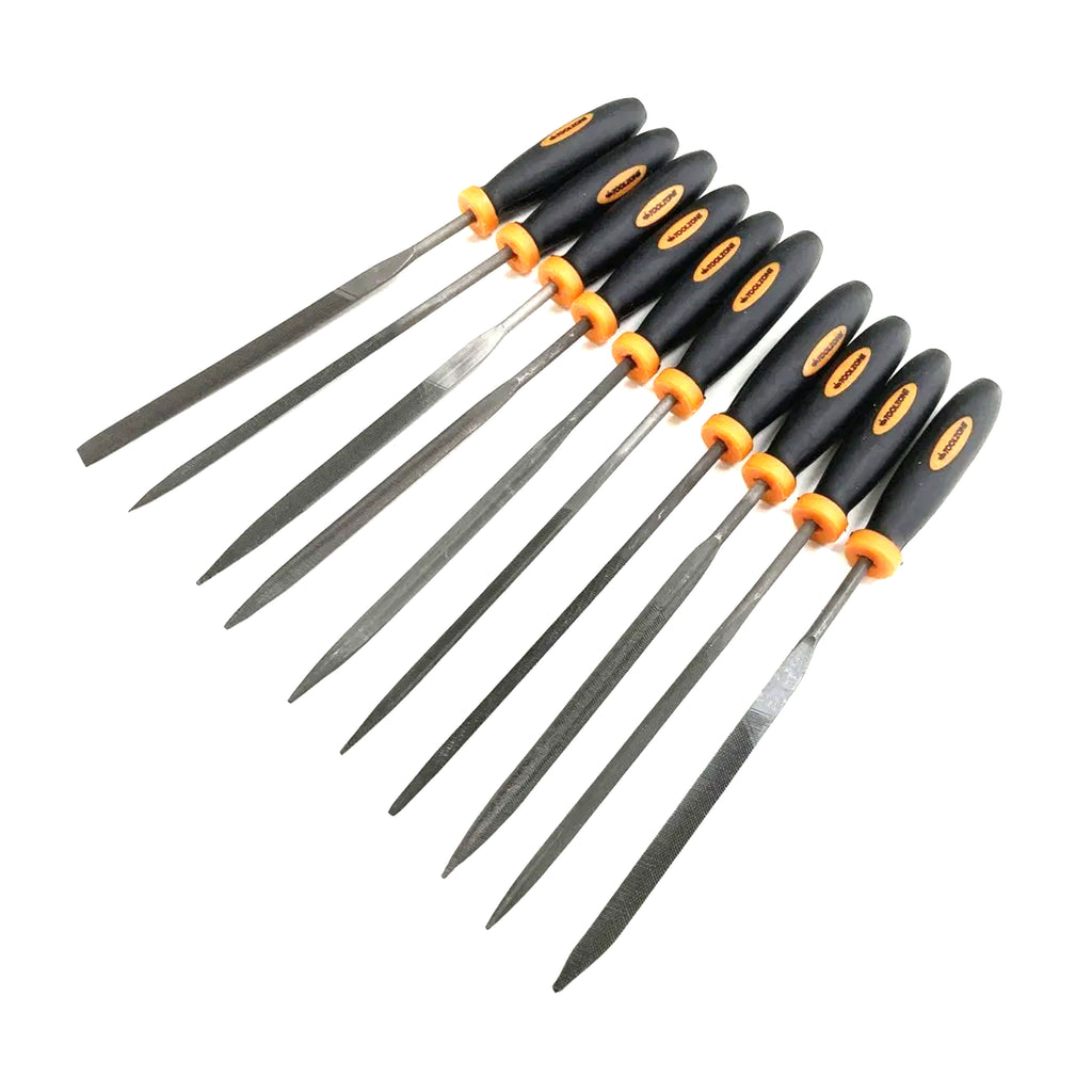 NEEDLE FILE SET 10PC BEARING STEEL VARIOUS SHAPES WITH POUCH - TOOLZONE KDPWW084