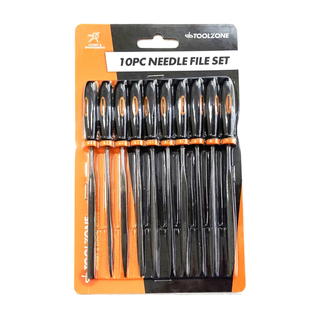 NEEDLE FILE SET 10PC BEARING STEEL VARIOUS SHAPES WITH POUCH - TOOLZONE KDPWW084