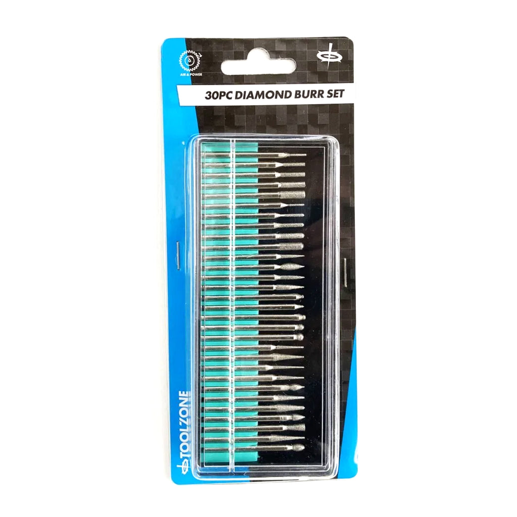 DEBURRING AND ENGRAVING SET 30pc 150GRIT DIAMOND 3.17mm SHANK 40-50mm LENGTH - TOOLZONE KDPHB265