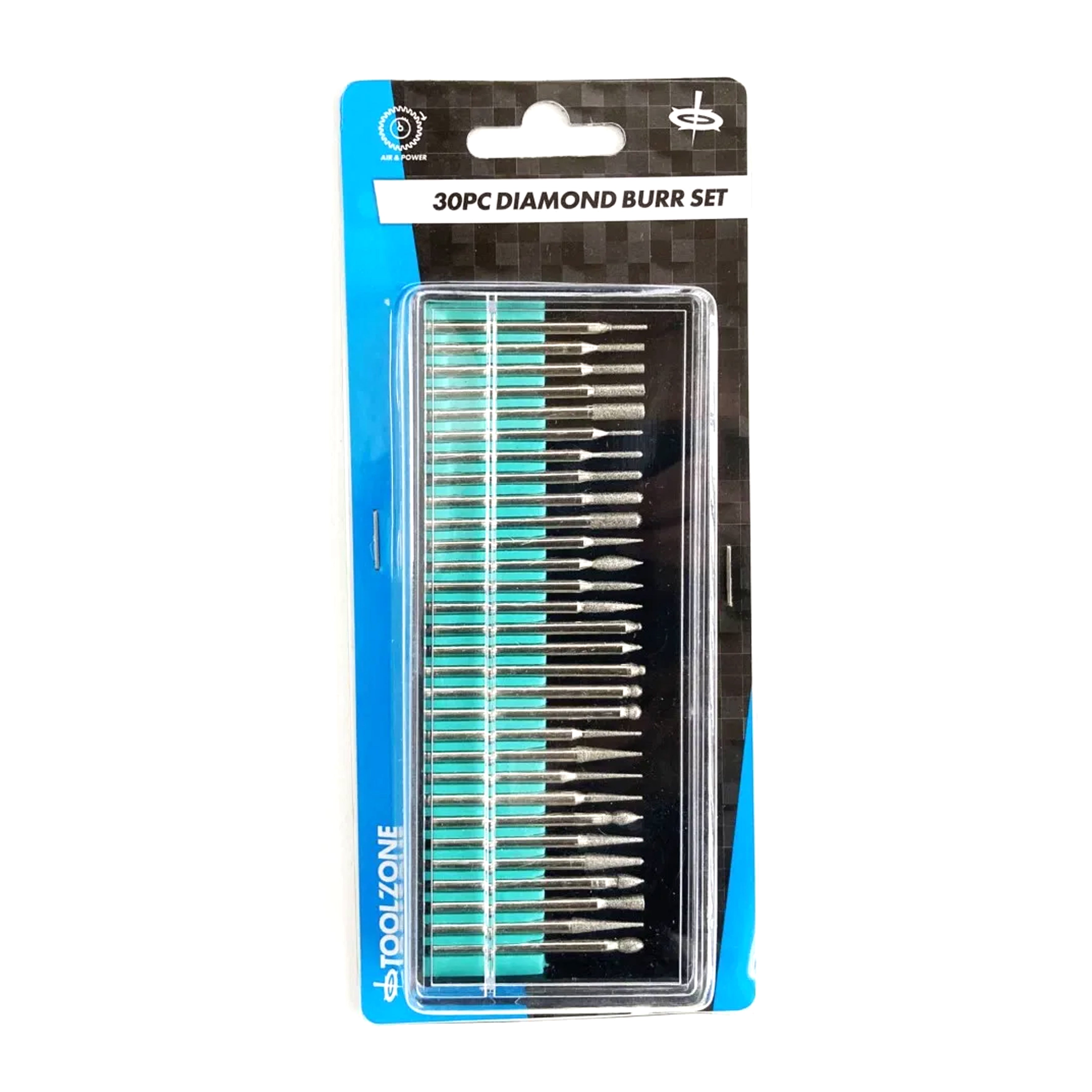 DEBURRING AND ENGRAVING SET 30pc 150GRIT DIAMOND 3.17mm SHANK 40-50mm LENGTH - TOOLZONE KDPHB265