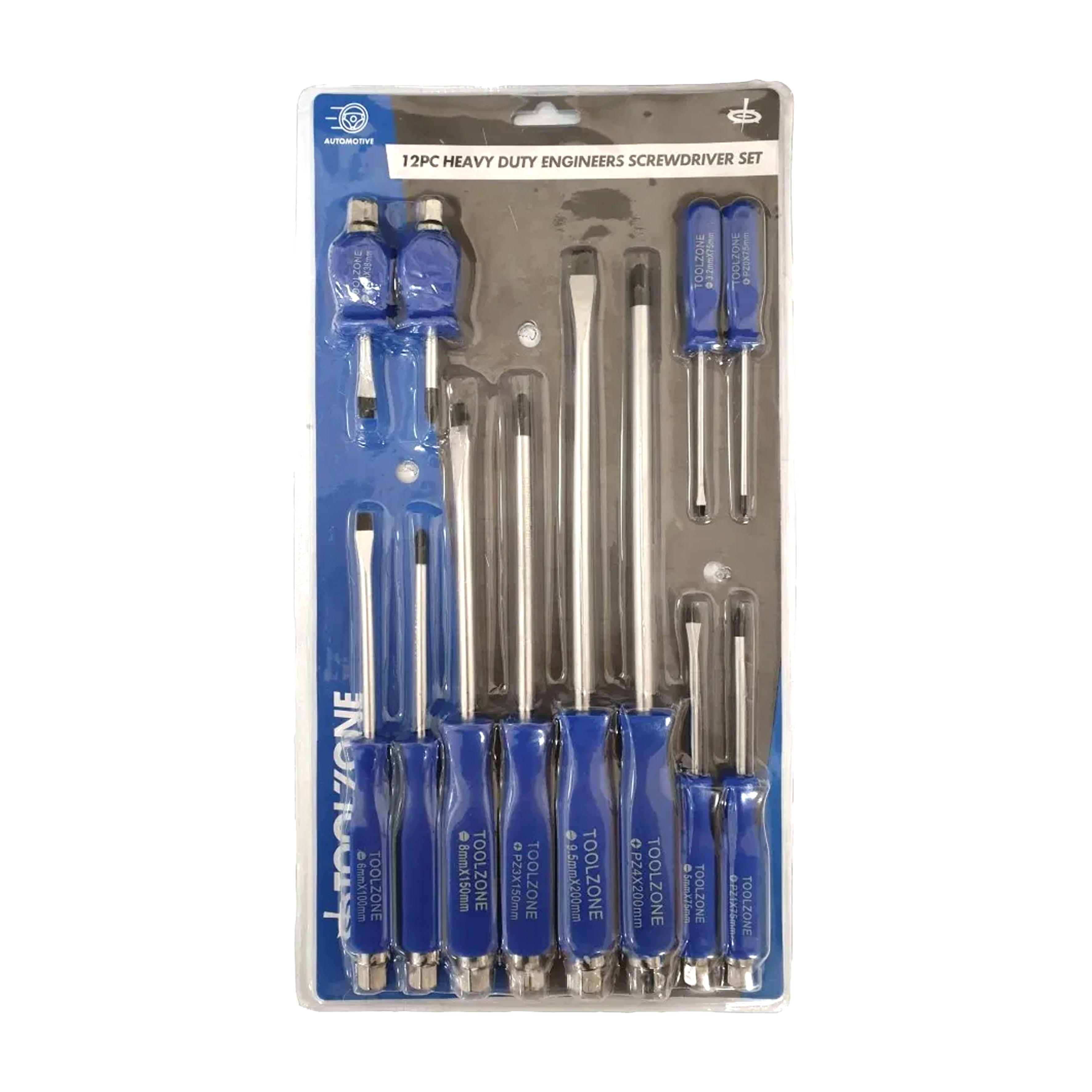 SCREWDRIVER SET HEX SHANK 12PC BLUE - TOOLZONE KDPSD190