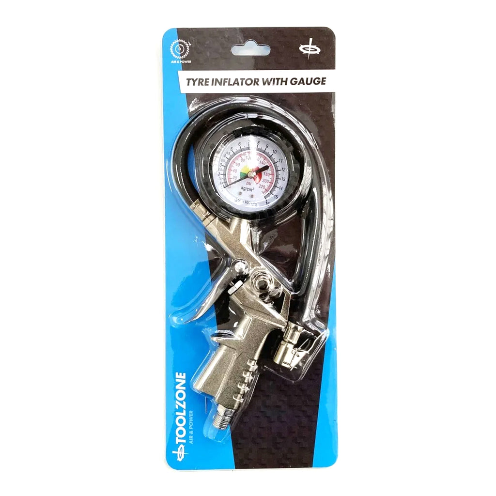 TYRE INFLATOR AND DIAL GAUGE 50mm DIAMETER RANGE 10-140psi - TOOLZONE KDPAT027