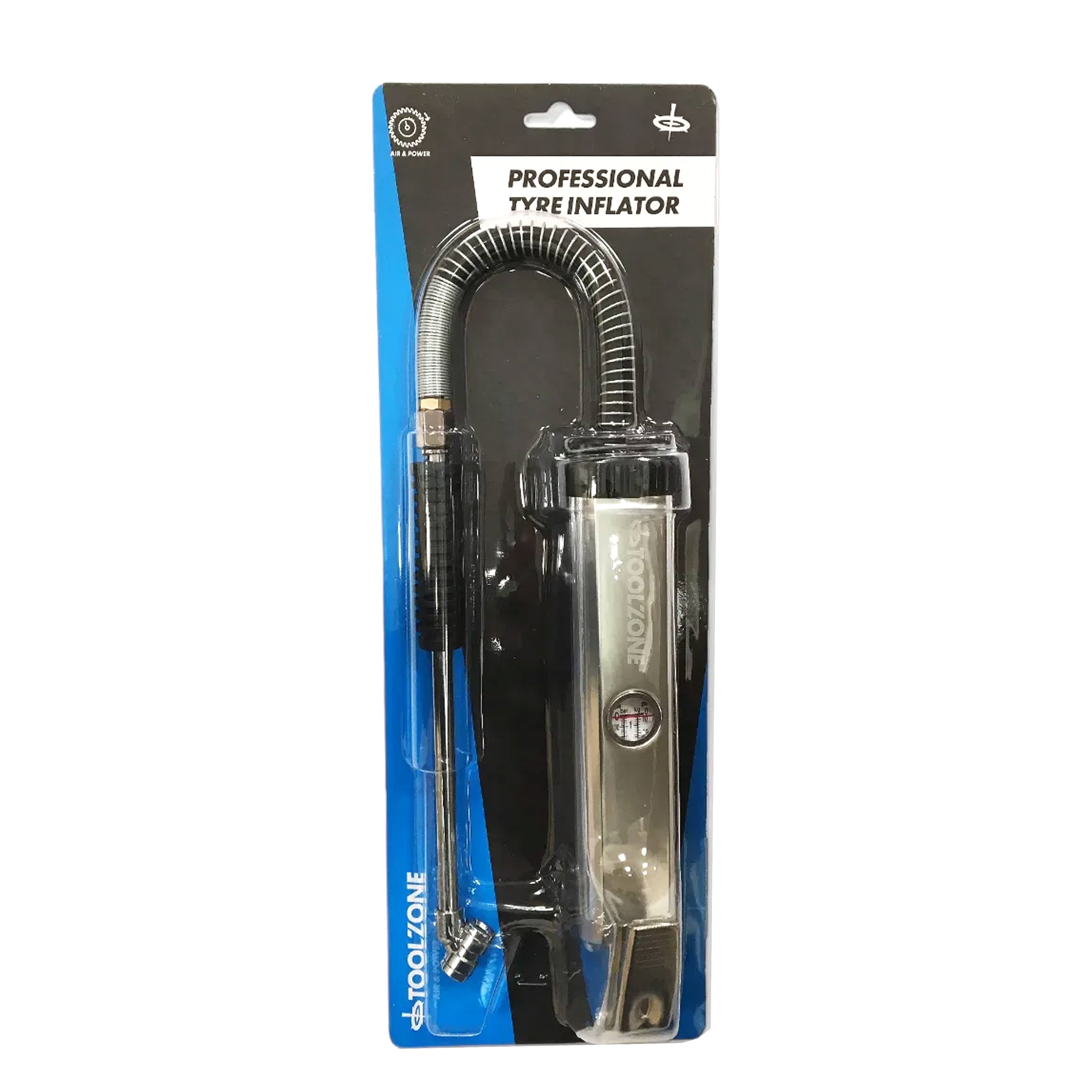 TYRE INFLATOR FORECOURT 0-160 psi ALUMINIUM BODY WITH GAUGE - TOOLZONE KDPAT103