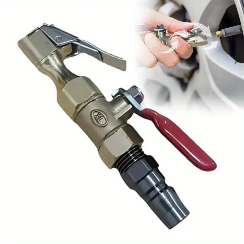 LOCK-ON SCHRADER VALVE CHUCK WITH BALL VALVE 1/4 AIR COMPRESSOR TYRE INFLATOR NOZZLE