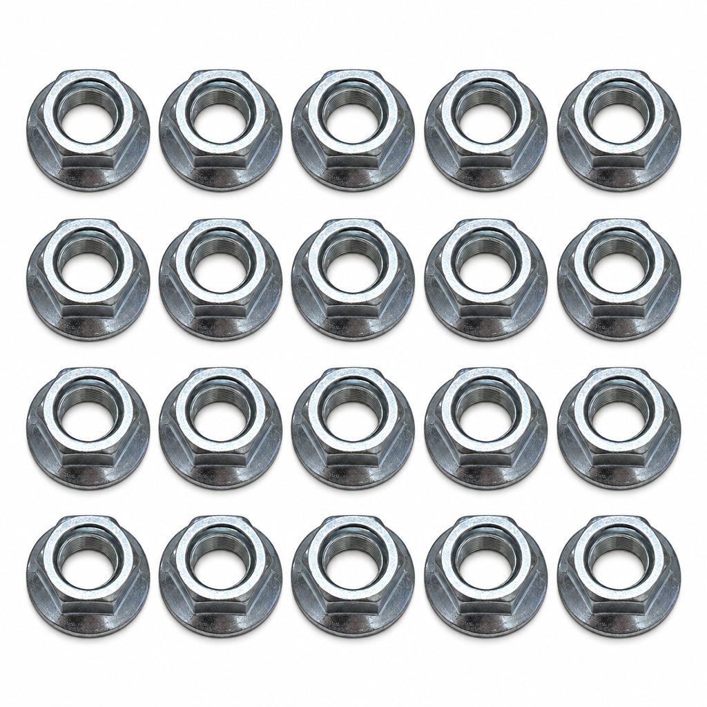 M12 X 1.25mm FLANGE NUT PACK OF 20 SERRATED SELF-LOCKING BZP